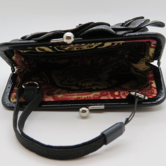 Women Wristlet Brighton Black Patent Leather Wallet Bag Coin Purse Kisslock - Picture 7 of 12